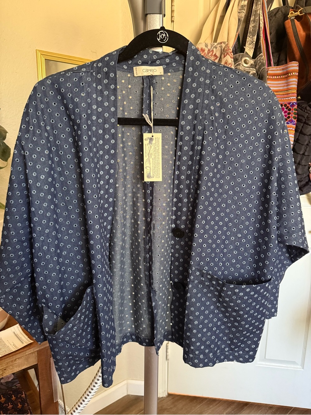 cameo Navy Blue Printed Open-Front Blazer